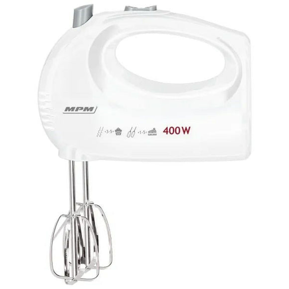 Frullatore MPM MMR-25 bianco da 400W con fruste, ideale per preparazioni veloci in cucina