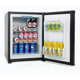 Mini frigo nero basso consumo con ripiani per bevande e cibi freschi, design compatto e efficiente