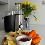 Mixer MPM MSO-18M con una selezione di frutta e verdura fresca pronta per la spremitura