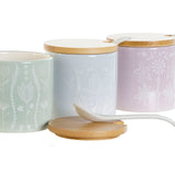 Set di portazucchero ricondizionato design moderno con coperchi in bamboo e spoons in ceramica