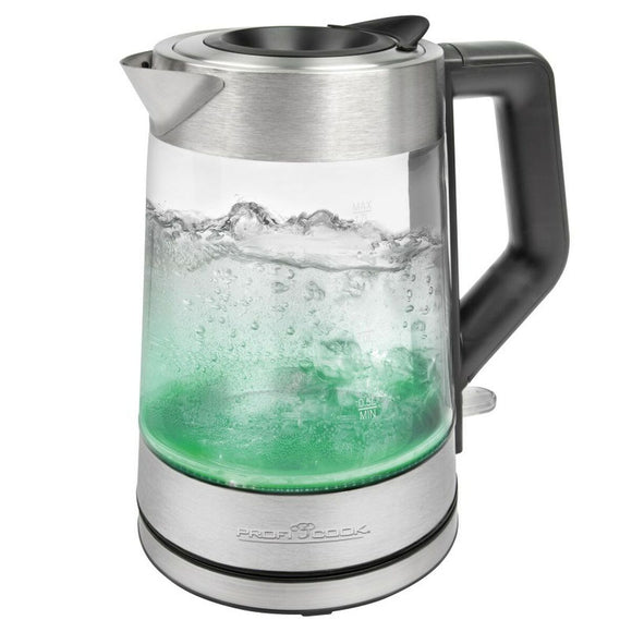 Bollitore elettrico Proficook 1,7 litri con illuminazione verde e corpo in acciaio inox