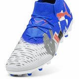 Scarpe da calcio Puma Future uomo in blu e bianco con design innovativo per prestazioni elevate sul campo