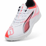 Scarpe da calcio Puma Ultra 5 per adulti in bianco e rosso con design moderno e suola leggera