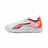 Scarpe da calcio Puma Ultra 5 per adulti in bianco e rosa con design leggero e suola resistente