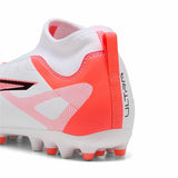Scarpe da calcio Puma Ultra 5 per adulti in bianco e rosa, ideali per prestazioni elevate sul campo