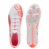 Scarpe da calcio Puma Ultra 5 Pro uomo in bianco e rosa con suola leggera per prestazioni elevate