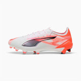 Scarpe da calcio Puma Ultra 5 Ultimate bianche e arancioni per prestazioni elevate sul campo