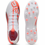 Scarpe da calcio Puma Ultra 5 uomo in bianco e arancione con suola leggera e trazione superiore