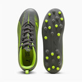 Scarpe da calcio Puma Ultra uomo in grigio e verde, ideali per prestazioni elevate in campo.