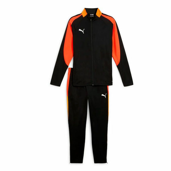 Tuta Puma uomo nera con dettagli arancioni, ideale per sport e attività all'aperto