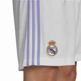 Short calcio ufficiali Real Madrid 2023 con logo e strisce sui lati in bianco e blu