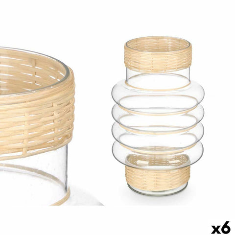 Portacandele Gift Decor SG-29853 Trasparente Naturale Vetro Rattan 18 x 30 x 18 cm (6 Unità)