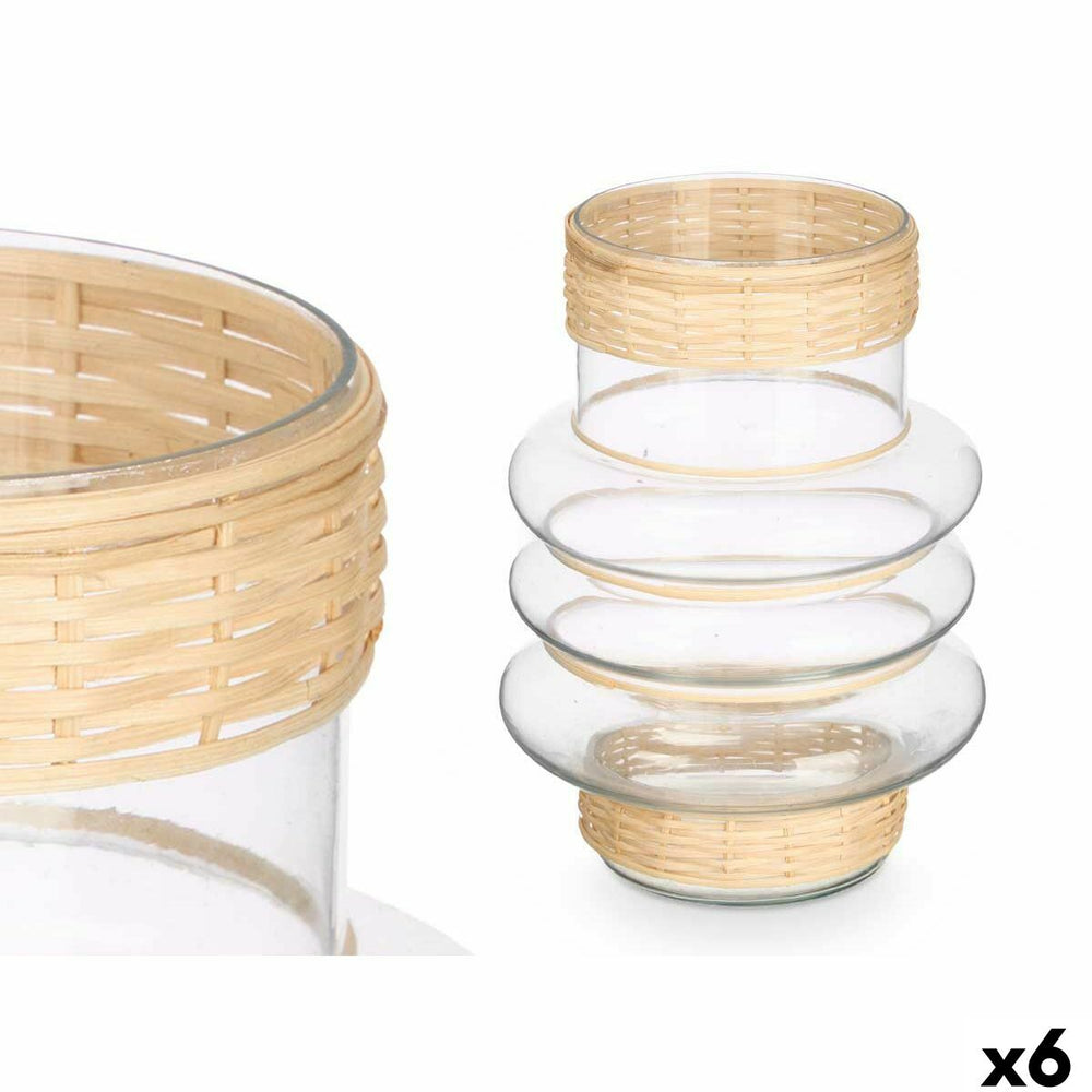 Portavelas Gift Decor SG-29857 Transparente Natural Vidrio Ratán 18 x 24 x 18 cm (6 Unidades)