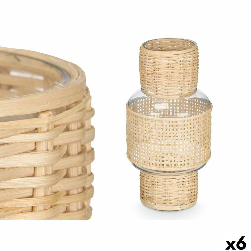 Candleholder Gift Decor SG-29653 Transparent Natural Glass Rattan 15,5 x 31 x 15,5 cm (6 Units)