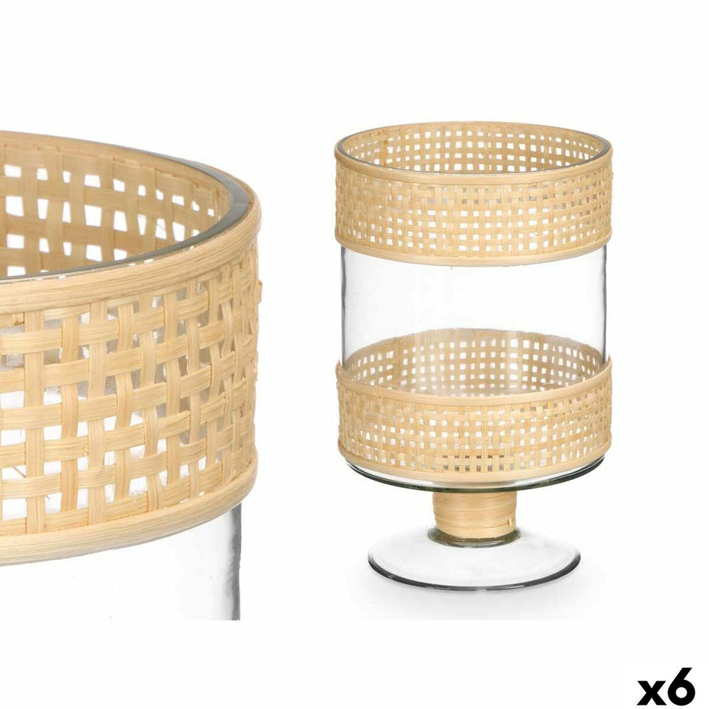 Candleholder Gift Decor SG-29684 Transparent Natural Glass Rattan 15,5 x 24 x 15,5 cm (6 Units)