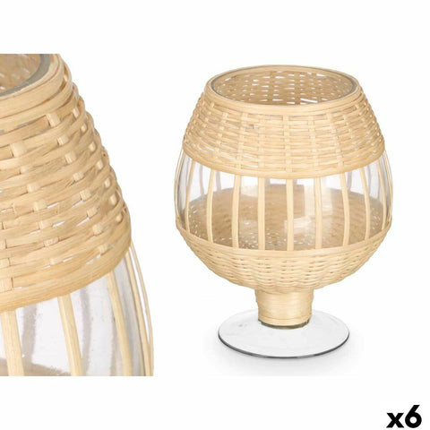 Portacandele Gift Decor SG-30540 Trasparente Naturale Vetro Rattan 18 x 22 x 18 cm (6 Unità)