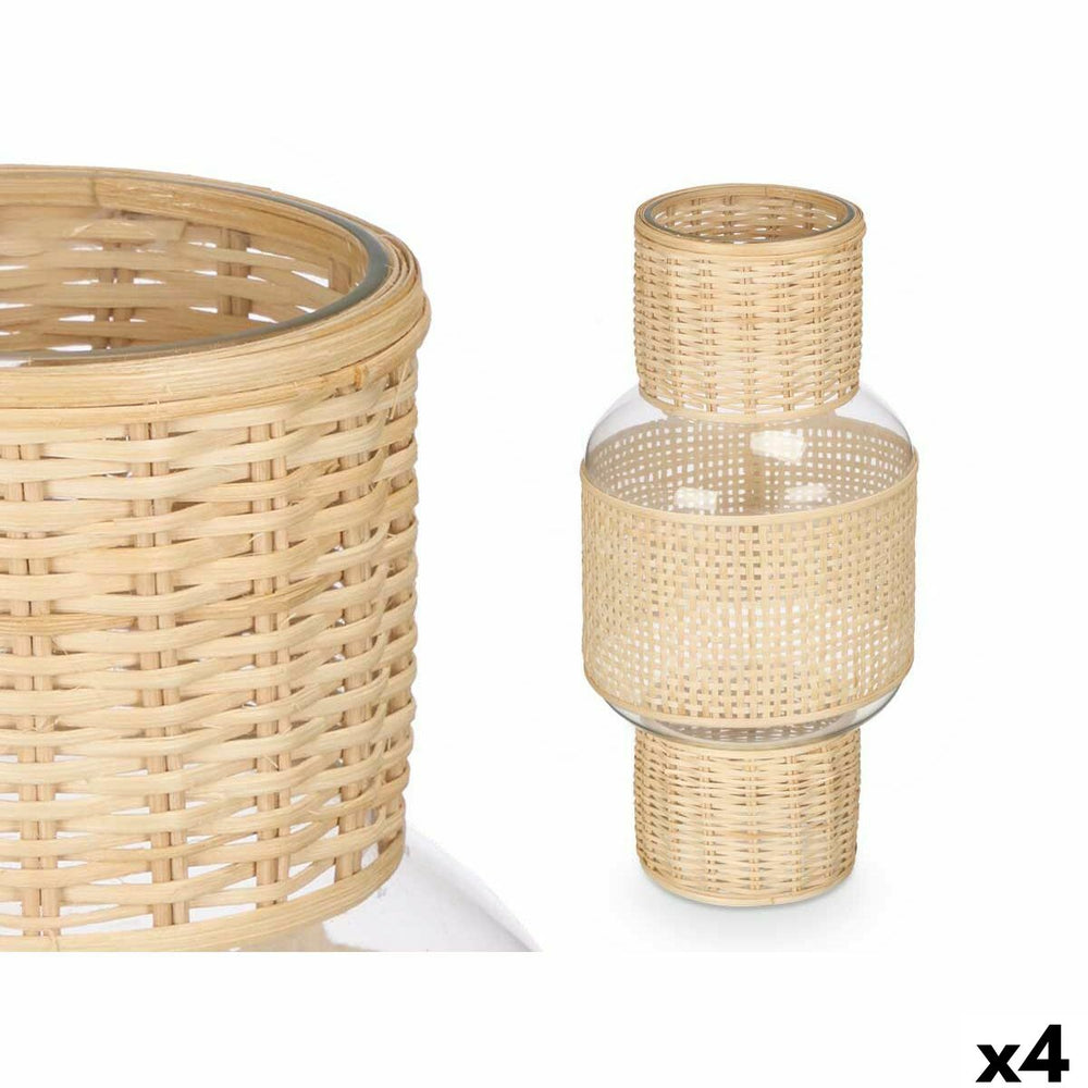 Candleholder Gift Decor SG-29652 Transparent Natural Glass Rattan 18 x 38 x 18 cm (4 Units)