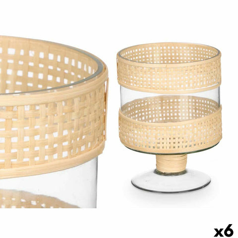 Portacandele Gift Decor SG-29685 Trasparente Naturale Vetro Rattan 15 x 20 x 15 cm (6 Unità)