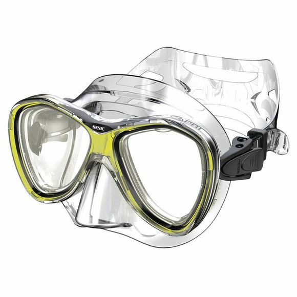 Maschera da sub Seac con lenti trasparenti e dettagli gialli per sport acquatici, occhialini da nuoto Seac giallo