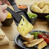 Raclette Severin RG9670 in uso, servendo formaggio fuso su pane con contorni colorati.