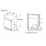 Disegno tecnico del frigorifero combinato Siemens AG KU21RADE0 con dimensioni dettagliate