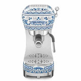 Caffettiera Smeg express a leva con design decorato in blu e argento per un espresso autentico