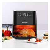 Friggitrice ad aria nera per cucina sana Taurus con display digitale e cestello trasparente per cottura uniforme.