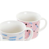 Set di tazze gres colorate moderne con design geometrico in blu e rosa per la casa e la cucina