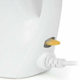 Dettaglio del bollitore plastica 1200w di Orbegozo con attacco elettrico e design elegante