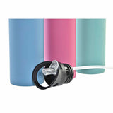 Due thermos doppia parete in blu e rosa con tappo nero e guarnizione per mantenere le bevande calde