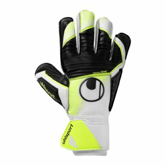 Guanti da portiere Uhlsport adulti in nero e giallo con grip avanzato per migliorare la presa
