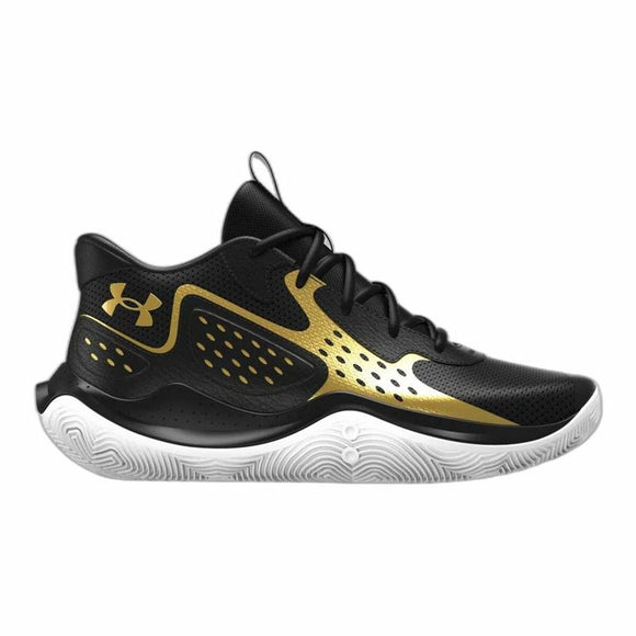 Scarpe da basket Under Armour uomo nere e oro con suola in gomma per prestazioni elevate