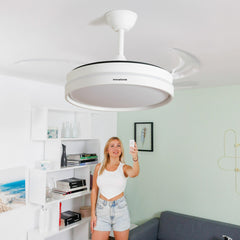 Ventilatore da Soffitto con Luce LED e 4 Pale Retrattili Keteez InnovaGoods Bianco 72 W Ø49-104 cm