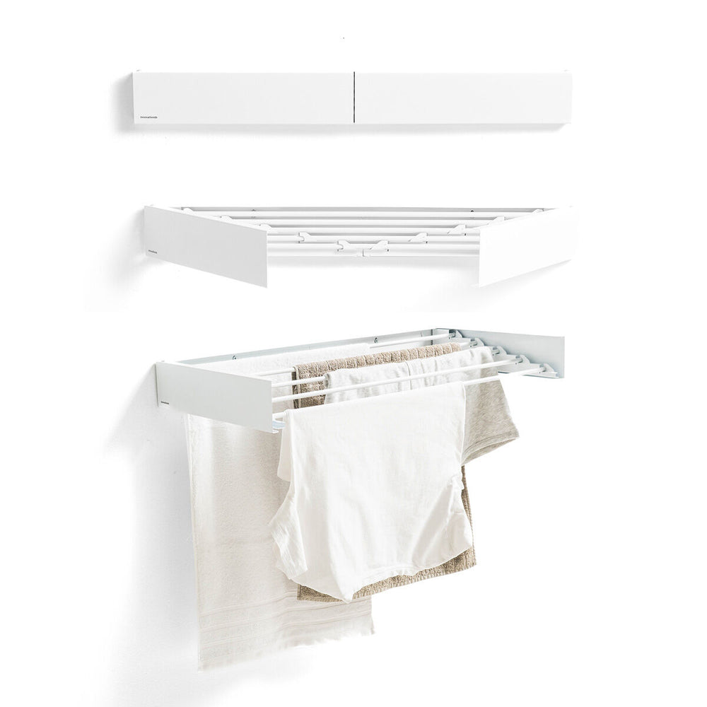 Foldable Extendable Retractable Wall Clothes Drying Rack Dryva 80 InnovaGoods White polypropylene (Refurbished A)