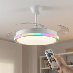 Ventilatore da soffitto con luce LED RGB, 4 pale retrattili e telecomando InnovaGoods