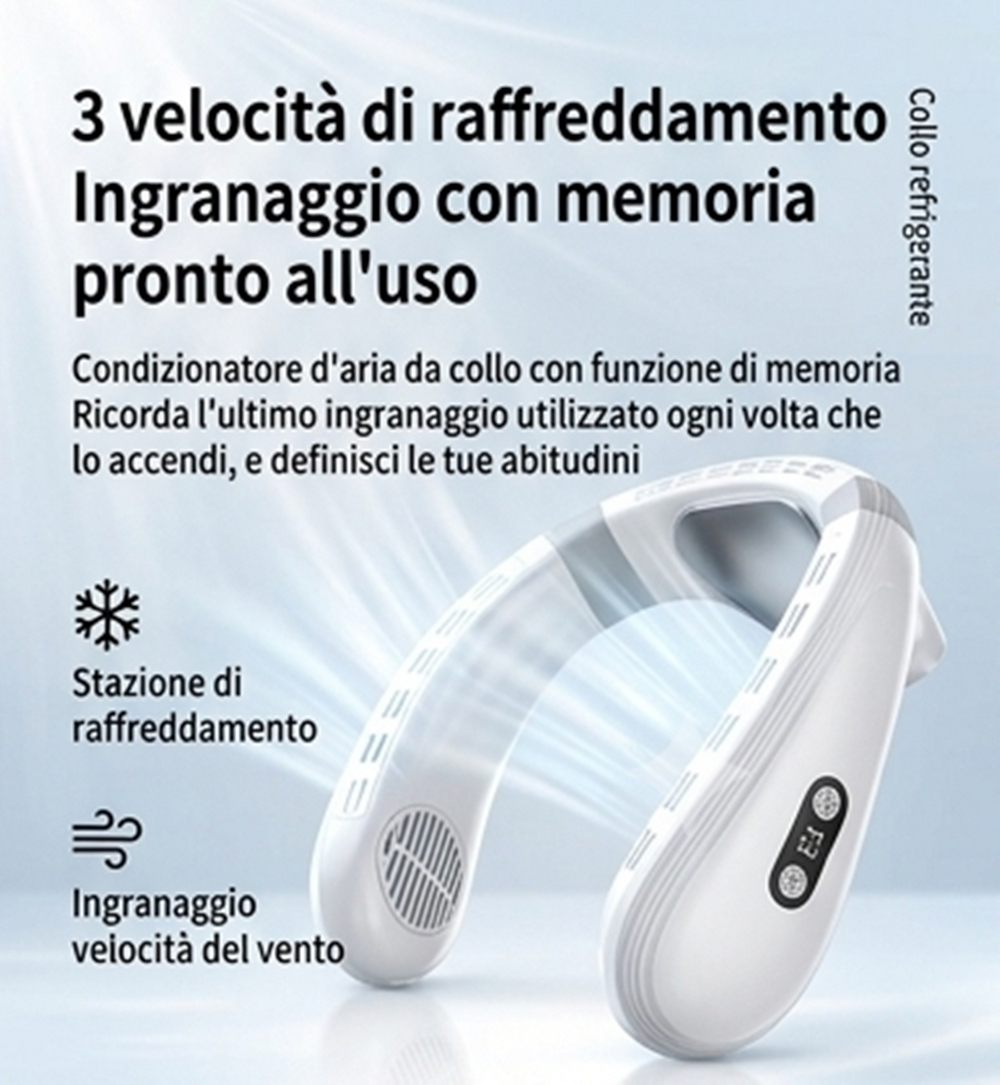 Ventilatore da collo portatile ricaricabile da 5200 mAh con 3 velocità, silenzioso, display digitale a LED,