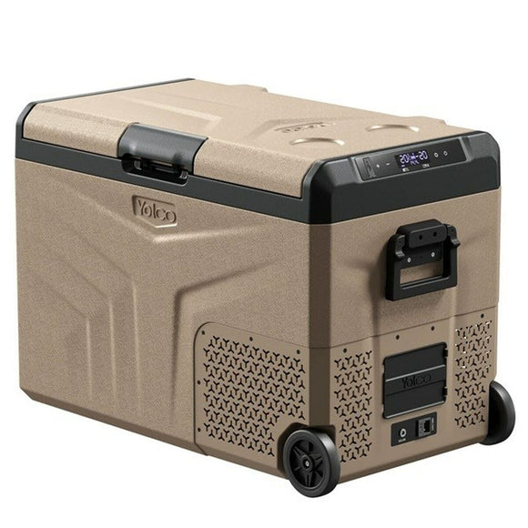 Mini frigo portatile Yolco in colore sabbia con ruote e display per una facile refrigerazione