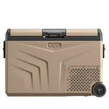 Mini frigo portatile Yolco in colore beige, ideale per conservare cibi e bevande durante i viaggi